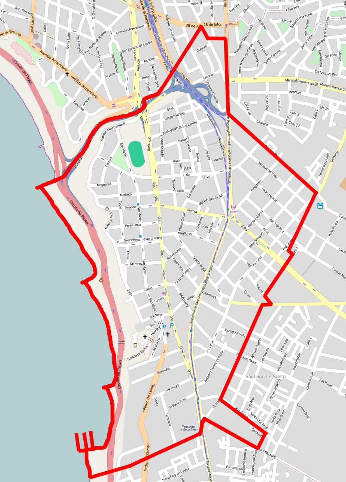 Žemėlapis barranco Lima