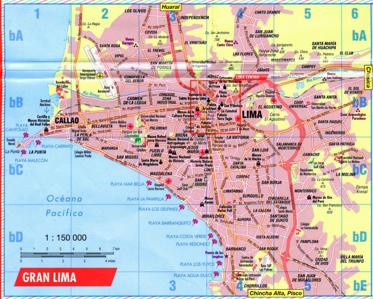 Žemėlapis lankytinų vietų Lima