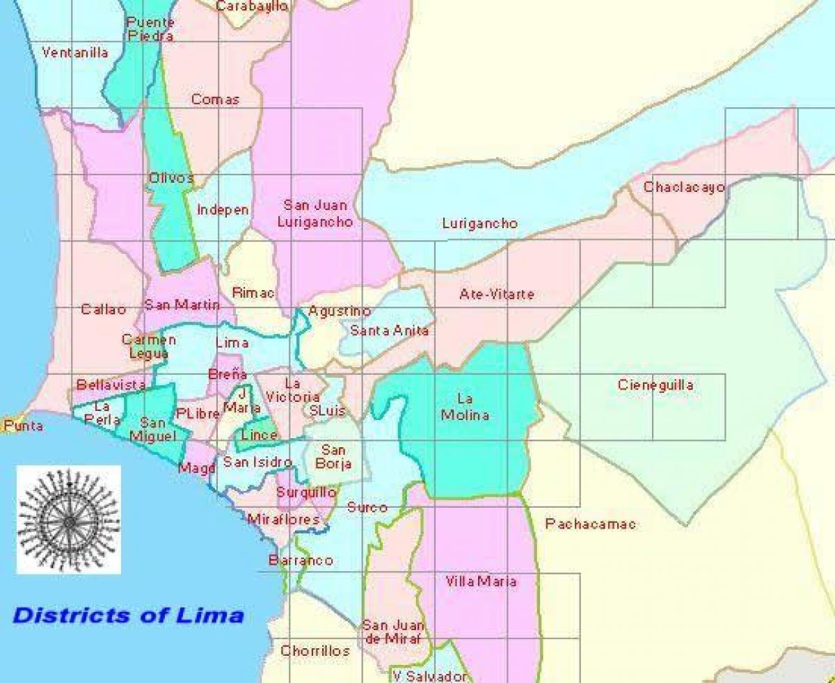 žemėlapis Lima peru rajonų