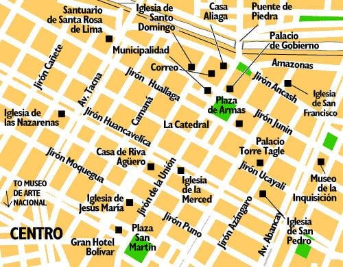Žemėlapis nuo miesto centro Lima peru
